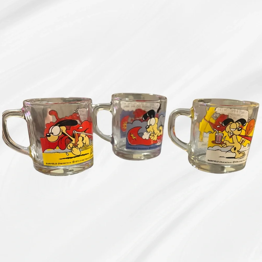 Vintage 1978 McDonald's Garfield Glass Mugs by Anchor Hocking